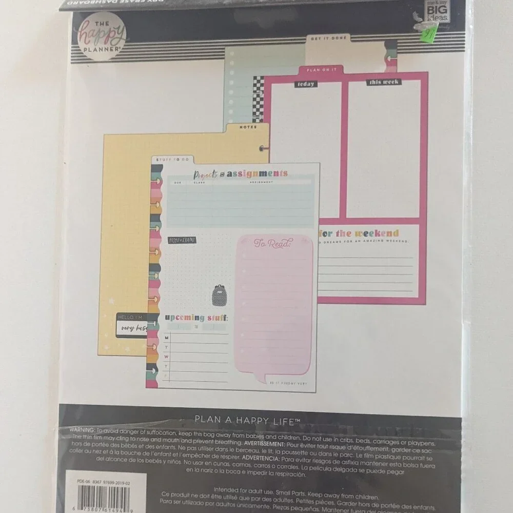 NWT Happy Planner 2 Dry Erase Dashboard 'Projects Assignments' Reusable Green